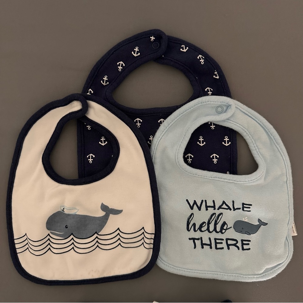 3 Whale, Ocean Theme Bibs